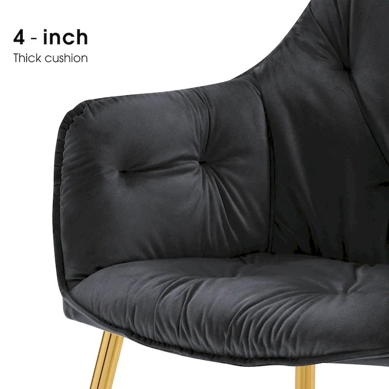 Ivinta Lot de 2 chaises de salle à manger capitonnées, chaise d'appoint avec pieds plaqués or massif