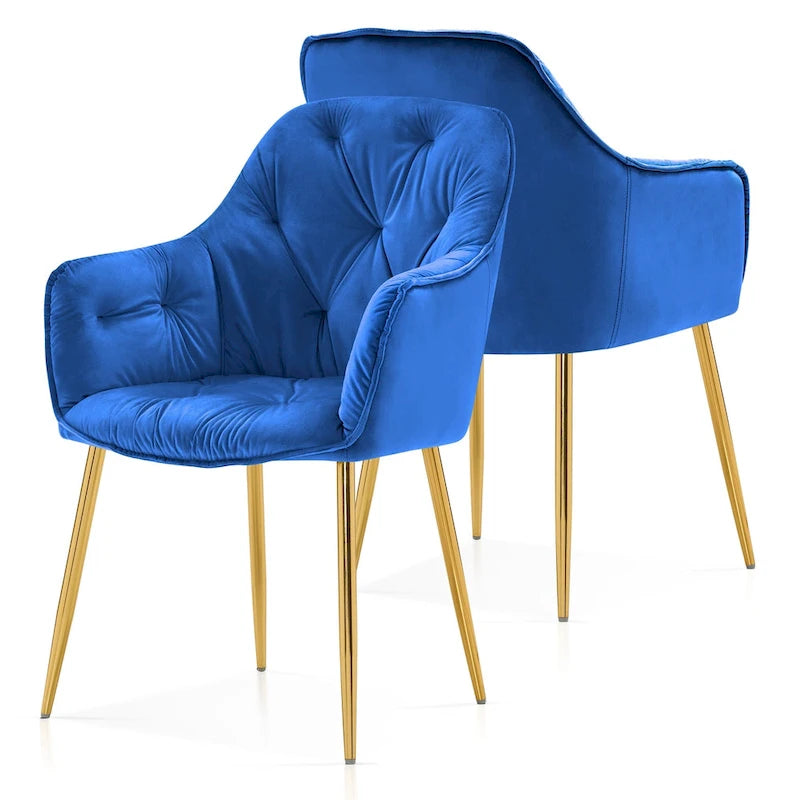 Ivinta Lot de 2 chaises de salle à manger capitonnées, chaise d'appoint avec pieds plaqués or massif