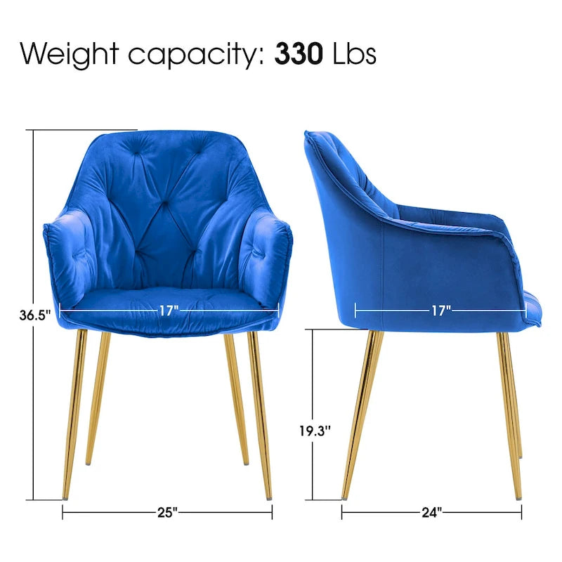 Ivinta Lot de 2 chaises de salle à manger capitonnées, chaise d'appoint avec pieds plaqués or massif