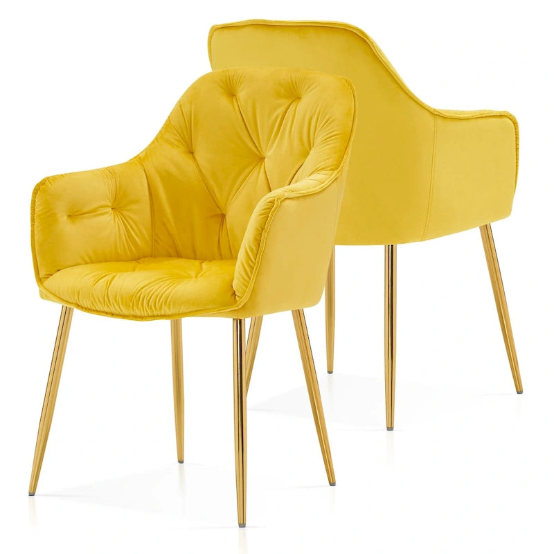 Ivinta Lot de 2 chaises de salle à manger capitonnées, chaise d'appoint avec pieds plaqués or massif