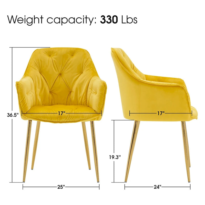 Ivinta Lot de 2 chaises de salle à manger capitonnées, chaise d'appoint avec pieds plaqués or massif
