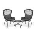 GDFStudio Cowan Outdoor Wicker and Glass 3 Piece Chat Set with Cushions, Gray, Dark Gray, and Black