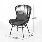 GDFStudio Cowan Outdoor Wicker and Glass 3 Piece Chat Set with Cushions, Gray, Dark Gray, and Black