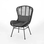 GDFStudio Cowan Outdoor Wicker and Glass 3 Piece Chat Set with Cushions, Gray, Dark Gray, and Black