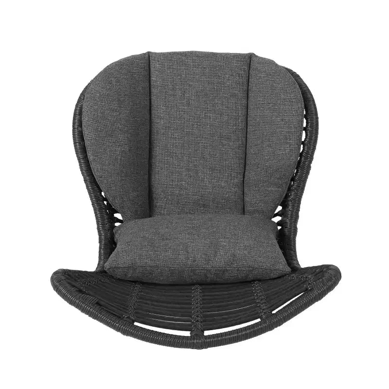 GDFStudio Cowan Outdoor Wicker and Glass 3 Piece Chat Set with Cushions, Gray, Dark Gray, and Black