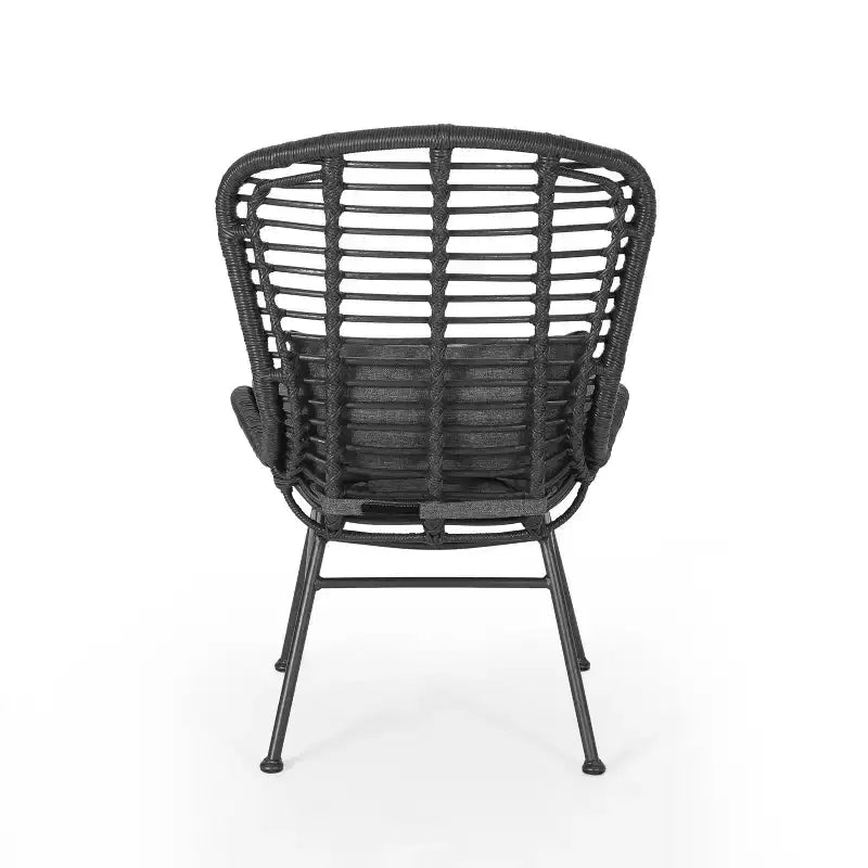 GDFStudio Cowan Outdoor Wicker and Glass 3 Piece Chat Set with Cushions, Gray, Dark Gray, and Black