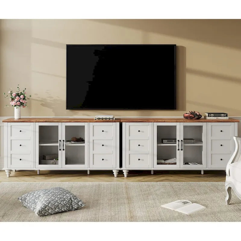 Meuble TV WAMPAT style ferme avec portes vitrées, pour téléviseurs jusqu'à 110 pouces, meuble de rangement moderne