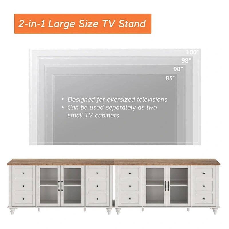 WAMPAT Farmhouse Glass Door TV Stand for up to 110 TVs, Modern Entertainment Center with Storage