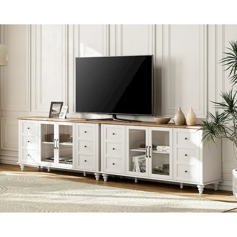 Meuble TV WAMPAT style ferme avec portes vitrées, pour téléviseurs jusqu'à 110 pouces, meuble de rangement moderne
