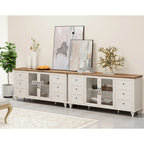 Meuble TV WAMPAT style ferme avec portes vitrées, pour téléviseurs jusqu'à 110 pouces, meuble de rangement moderne