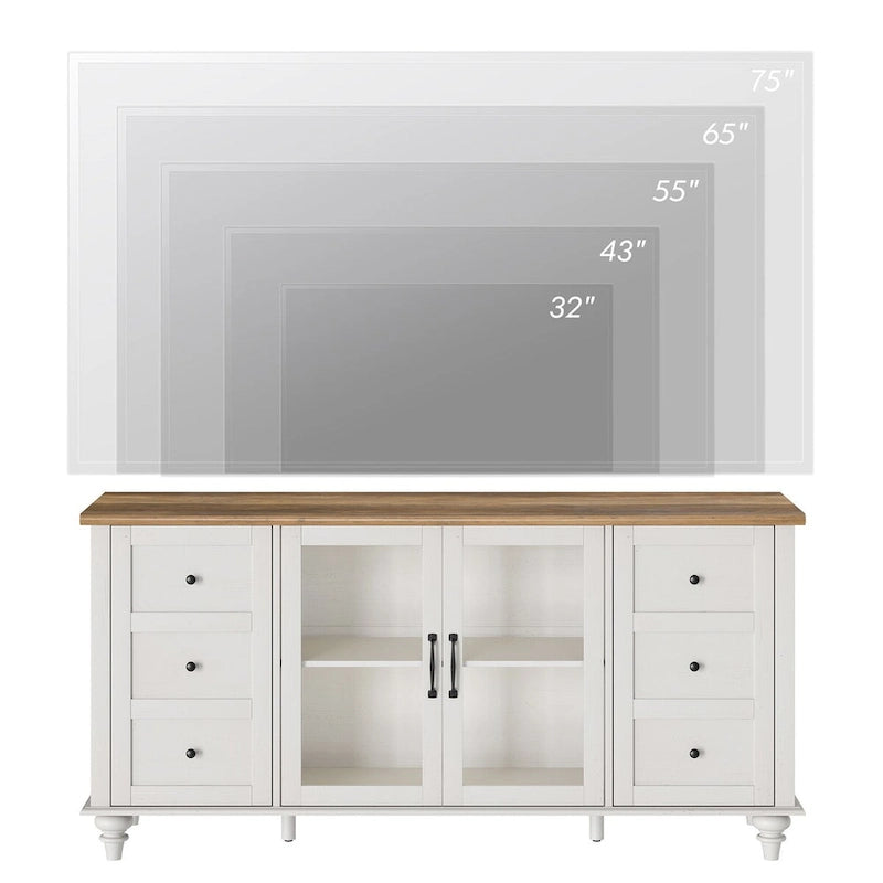 Meuble TV WAMPAT style ferme avec portes vitrées, pour téléviseurs jusqu'à 110 pouces, meuble de rangement moderne