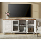 Meuble TV WAMPAT style ferme avec portes vitrées, pour téléviseurs jusqu'à 110 pouces, meuble de rangement moderne