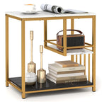 Gymax End Table 3-Tier Faux Marble Side Table w/ Storage Shelves