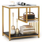 Gymax End Table 3-Tier Faux Marble Side Table w/ Storage Shelves