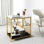 Gymax End Table 3-Tier Faux Marble Side Table w/ Storage Shelves