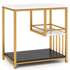 Gymax End Table 3-Tier Faux Marble Side Table w/ Storage Shelves