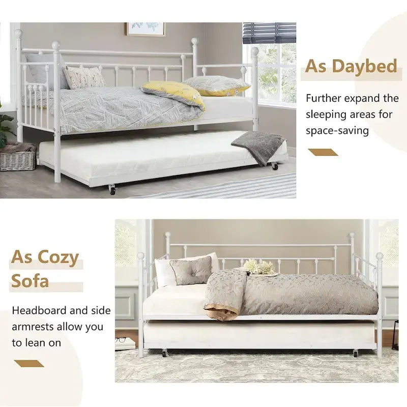 VECELO Classic Open Frame Metal Daybed with Trundle,Twin Size