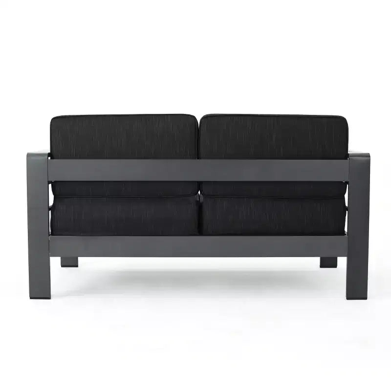 GDFStudio Liam Outdoor Aluminum Loveseat and Coffee Table Set with Cushions, Gray/Dark Gray