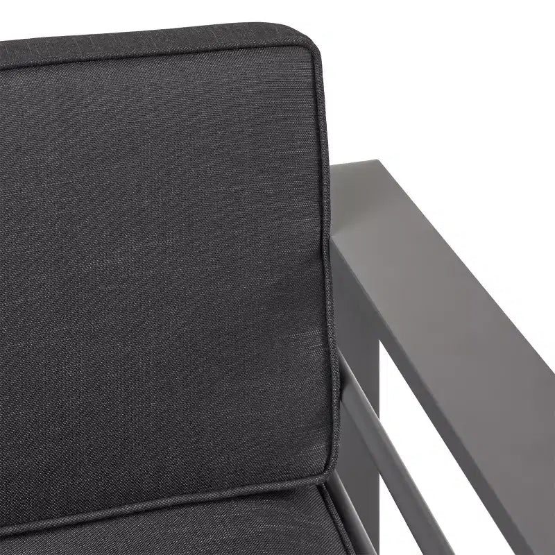 GDFStudio Liam Outdoor Aluminum Loveseat and Coffee Table Set with Cushions, Gray/Dark Gray