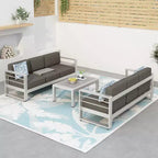 Ensemble de canapé de conversation GDFStudio Ava en aluminium et verre pour 6 personnes avec coussins, argent/gris