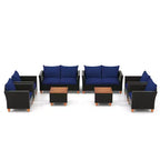 Costway Ensemble de Meubles de Jardin en Rotin 8 Pièces avec Coussins Amovibles Table Basse de Rangement Bleu Marine/Gris