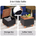Costway Ensemble de Meubles de Jardin en Rotin 8 Pièces avec Coussins Amovibles Table Basse de Rangement Bleu Marine/Gris