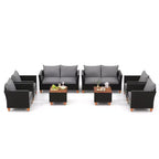 Costway Ensemble de Meubles de Jardin en Rotin 8 Pièces avec Coussins Amovibles Table Basse de Rangement Bleu Marine/Gris