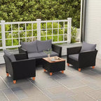 Costway Ensemble de Meubles de Jardin en Rotin 8 Pièces avec Coussins Amovibles Table Basse de Rangement Bleu Marine/Gris