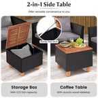 Costway Ensemble de Meubles de Jardin en Rotin 8 Pièces avec Coussins Amovibles Table Basse de Rangement Bleu Marine/Gris