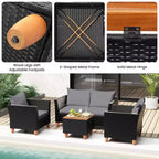 Costway Ensemble de Meubles de Jardin en Rotin 8 Pièces avec Coussins Amovibles Table Basse de Rangement Bleu Marine/Gris