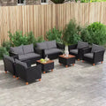 Costway 8 PCS Wicker Patio Furniture Set with Removable Cushions Storage Coffee Table Navy/Gray