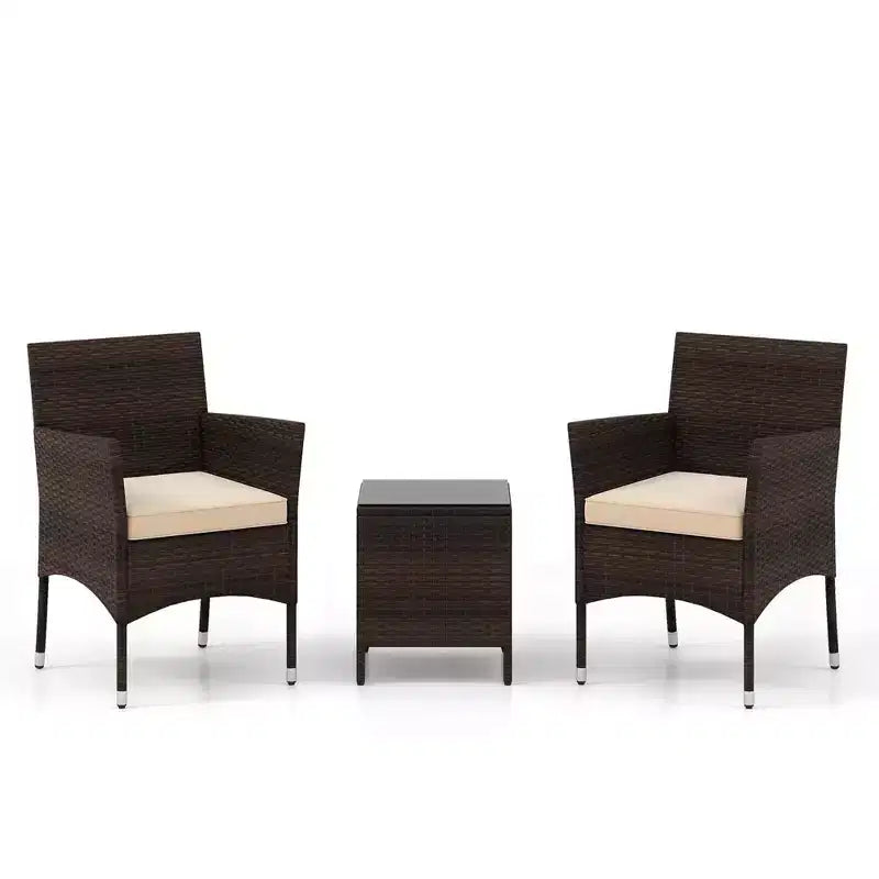 Costway 3 PCS Outdoor Conversation Set with Cushioned Seat & Tempered Glass Tabletop Beige/Black/Gray/Red/Navy