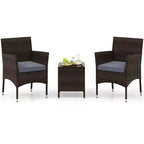 Costway 3 PCS Outdoor Conversation Set with Cushioned Seat & Tempered Glass Tabletop Beige/Black/Gray/Red/Navy
