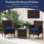 Costway 3 PCS Outdoor Conversation Set with Cushioned Seat & Tempered Glass Tabletop Beige/Black/Gray/Red/Navy