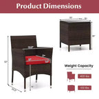 Costway 3 PCS Outdoor Conversation Set with Cushioned Seat & Tempered Glass Tabletop Beige/Black/Gray/Red/Navy