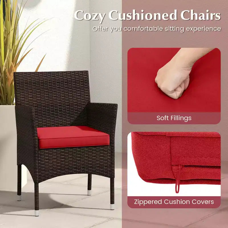 Costway 3 PCS Outdoor Conversation Set with Cushioned Seat & Tempered Glass Tabletop Beige/Black/Gray/Red/Navy