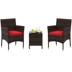 Costway 3 PCS Outdoor Conversation Set with Cushioned Seat & Tempered Glass Tabletop Beige/Black/Gray/Red/Navy