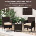Costway 3 PCS Outdoor Conversation Set with Cushioned Seat & Tempered Glass Tabletop Beige/Black/Gray/Red/Navy