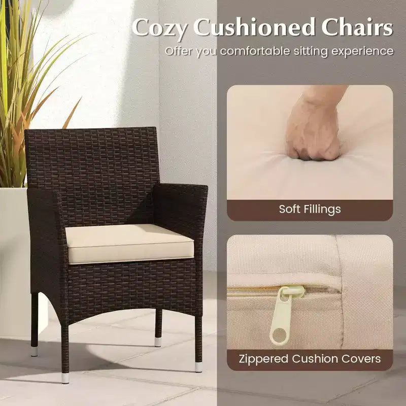 Costway 3 PCS Outdoor Conversation Set with Cushioned Seat & Tempered Glass Tabletop Beige/Black/Gray/Red/Navy