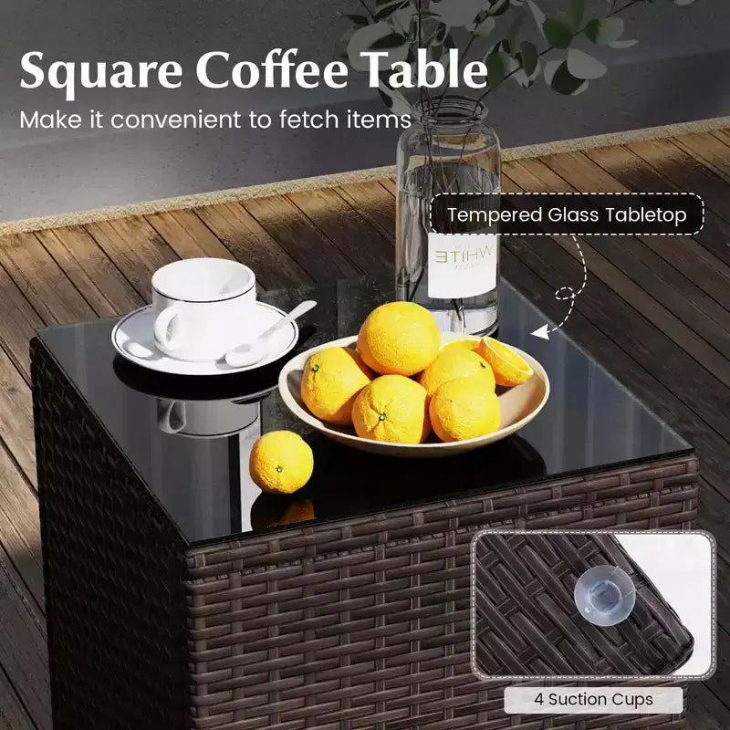 Costway 3 PCS Outdoor Conversation Set with Cushioned Seat & Tempered Glass Tabletop Beige/Black/Gray/Red/Navy