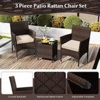 Costway 3 PCS Outdoor Conversation Set with Cushioned Seat & Tempered Glass Tabletop Beige/Black/Gray/Red/Navy