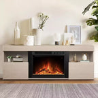 R.W.FLAME 59 Fireplace Tv Stand Mantel Wood Surround Firebox Freestanding, Infrared Quartz Heater Adjustable Led Flame, Remote Control