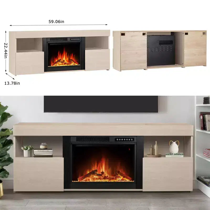 R.W.FLAME 59 Fireplace Tv Stand Mantel Wood Surround Firebox Freestanding, Infrared Quartz Heater Adjustable Led Flame, Remote Control