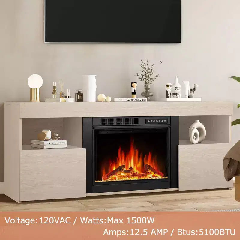 R.W.FLAME 59 Fireplace Tv Stand Mantel Wood Surround Firebox Freestanding, Infrared Quartz Heater Adjustable Led Flame, Remote Control