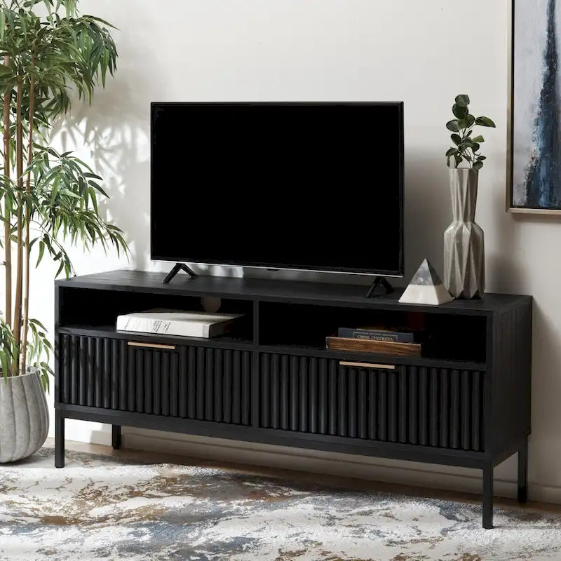 SAFAVIEH Alyse 2-Drawer 2-Shelf Entertainment Media Stand (Fits Up To 65 Flatscreen TV) - 60.4 In. x 15.6 In. x 24.8 In.