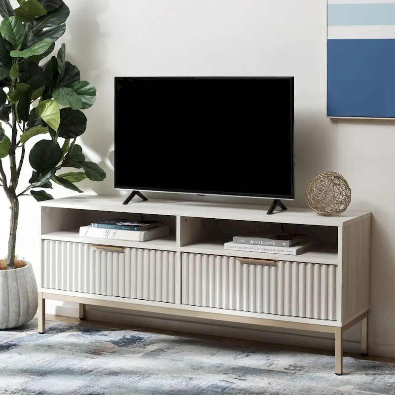 SAFAVIEH Alyse 2-Drawer 2-Shelf Entertainment Media Stand (Fits Up To 65 Flatscreen TV) - 60.4 In. x 15.6 In. x 24.8 In.