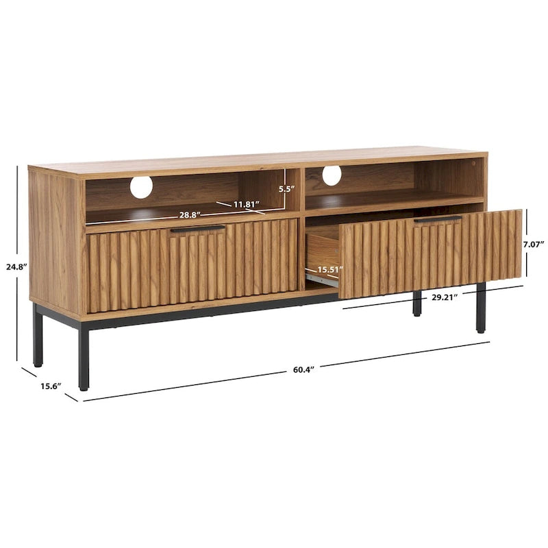 SAFAVIEH Alyse 2-Drawer 2-Shelf Entertainment Media Stand (Fits Up To 65 Flatscreen TV) - 60.4 In. x 15.6 In. x 24.8 In.