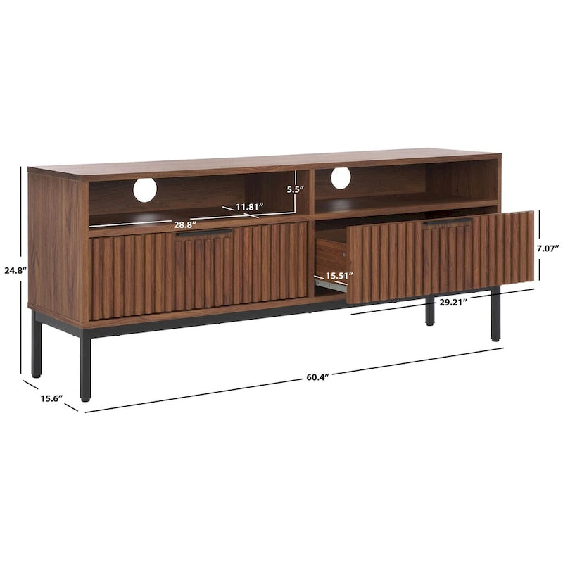 SAFAVIEH Alyse 2-Drawer 2-Shelf Entertainment Media Stand (Fits Up To 65 Flatscreen TV) - 60.4 In. x 15.6 In. x 24.8 In.