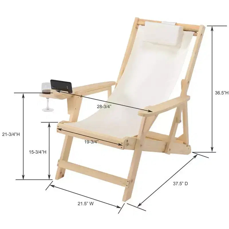 Chaise longue pliante Jiallo Romantic Collection avec porte-gobelet, support pour bouteille de vin et ottoman