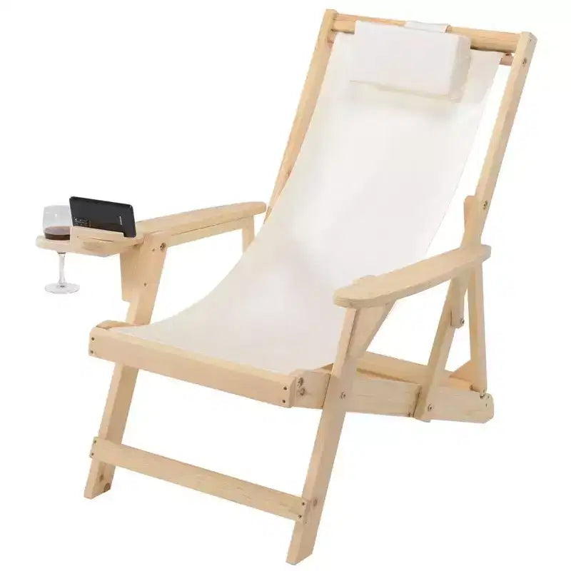 Jiallo Romantic Collection Canvas Sling Chairs with Cup and Wine Holder and end table